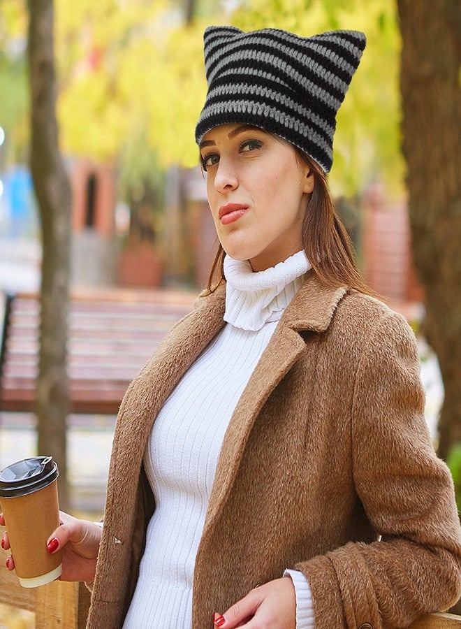 PLwelth Crochet Hats for Women Y2k-Accessories Vintage Beanies Cat Beanie Fox Hat Grunge Accessories Knit Hat Winter Warm Little Devil Hats Slouchy Beanies for Women Girl - Image 5
